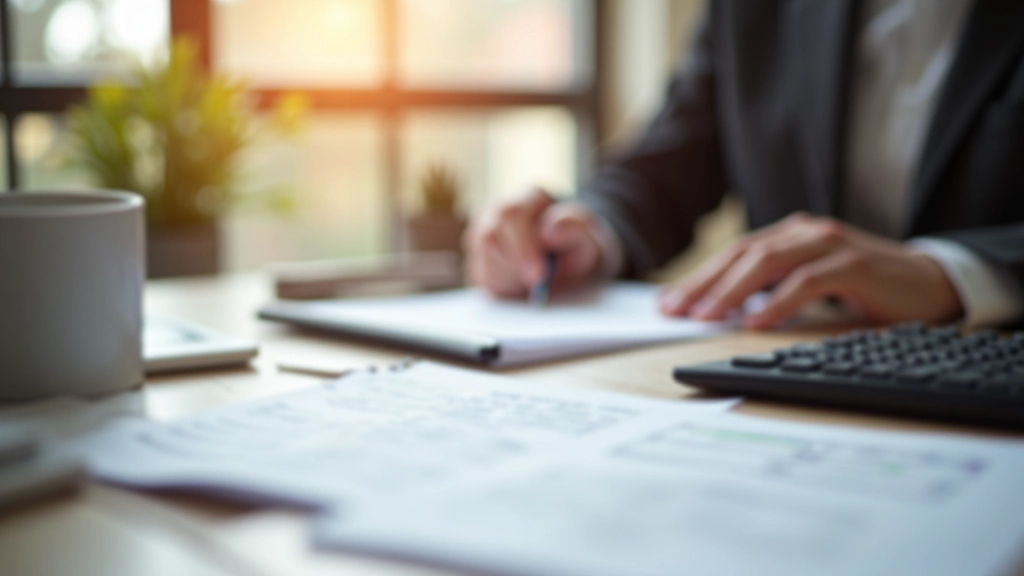 Calculatrice et factures énergétiques sur bureau, analyse budgétaire, documents papier, lumière douce