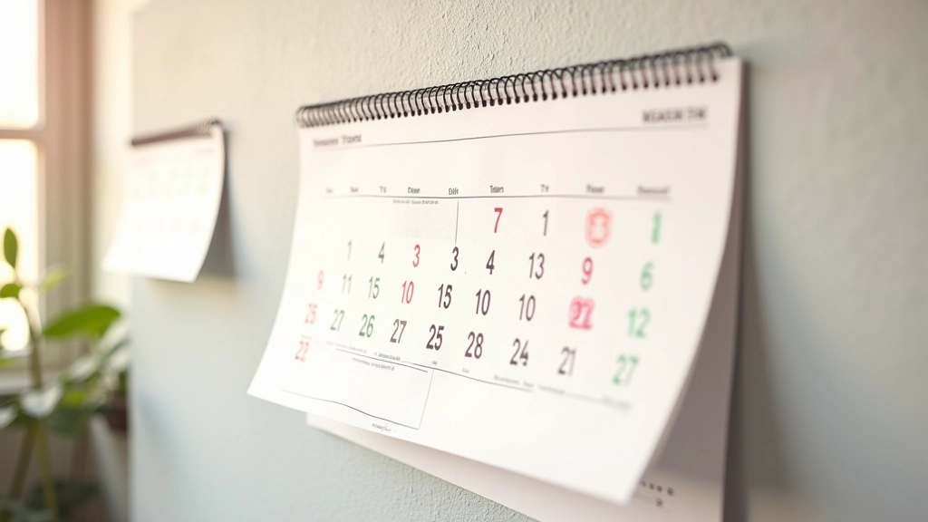 Calendrier mural montrant les mois d'été et d'automne avec une date d'entretien marquée