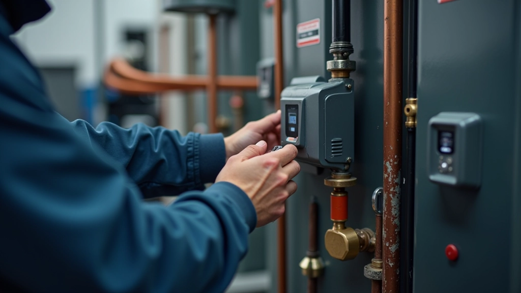 Professionnel effectuant l'entretien d'une chaudière