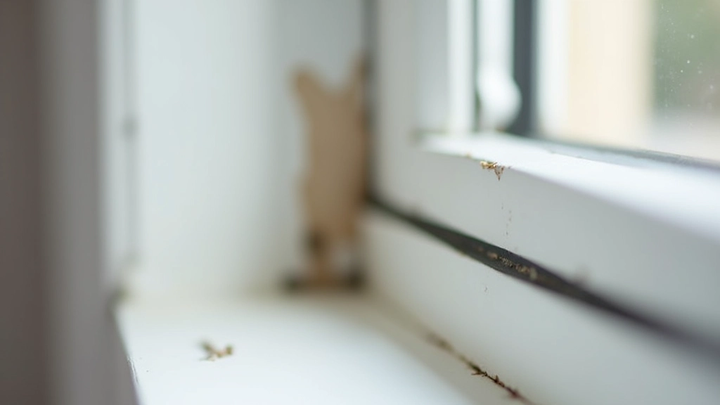 Gros plan sur un joint d'étanchéité usé autour d'une fenêtre, on voit les fissures et l'usure du matériau