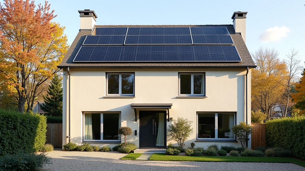 Maison rénovée avec panneaux solaires et isolation thermique, façade moderne, journée ensoleillée