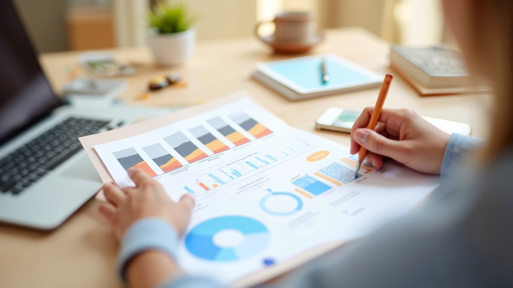 Tableau de bord de consommation énergétique avec graphiques d'augmentation, documents budgétaires étalés sur table