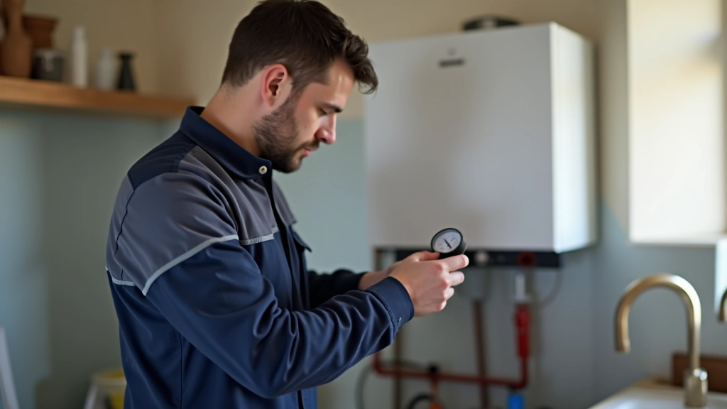 Professionnel effectuant l'entretien annuel d'une chaudière