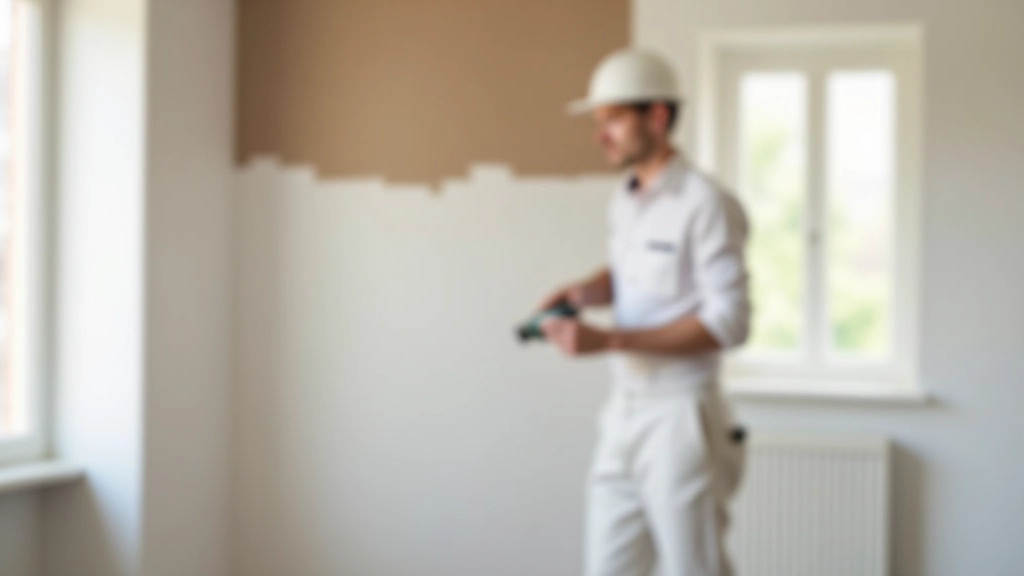 Technicien en combinaison blanche installant de l'isolant thermique sur un mur intérieur, travail de rénovation, atelier bien éclairé